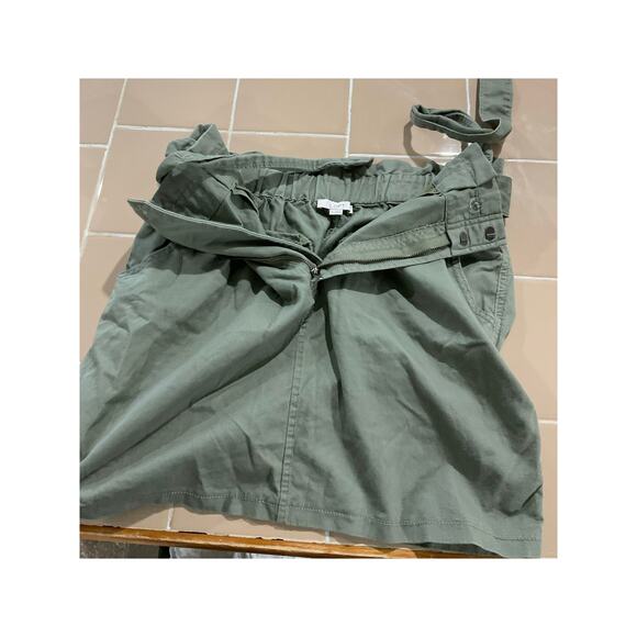 Loft Green Paper Bag Tie Waist Skirt Size 8 Medium Pockets Cotton Elastic Waist - Picture 3 of 6